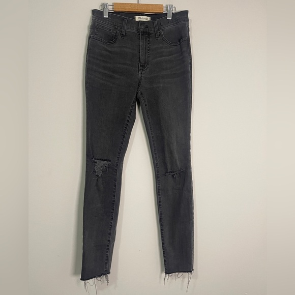 Madewell Jeans Size 27 Ash Black 9" High Rise Skinny Distressed Denim - Picture 1 of 12
